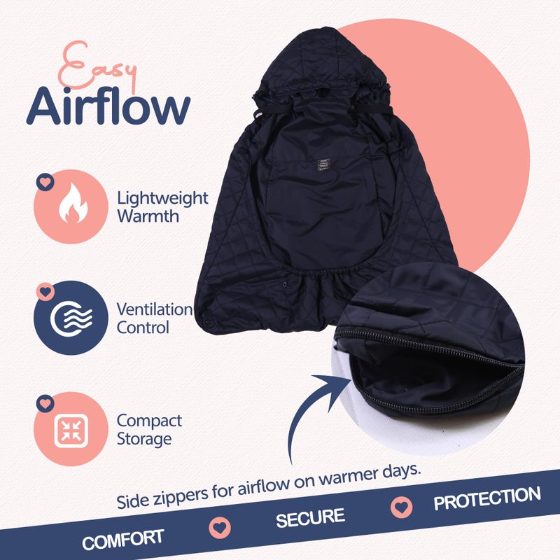 Intimom Baby Carrier Cover Winter with Detachable Hood - Windproof & Water-Resistant Winter Car Seat Cover Baby Girl & Boy, Universal Travel Carrier & Stroller Blankets for Babies - Lightweight Fabric - Image 3