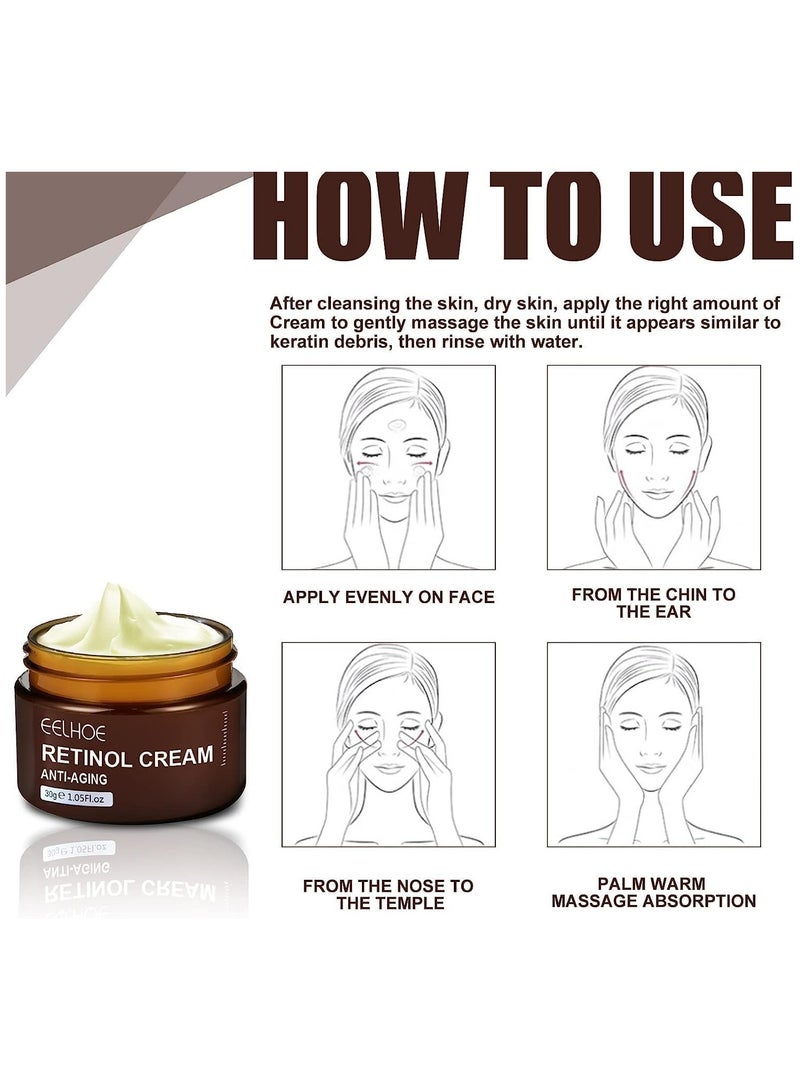 EELHOE Retinol Cream For Face, Retinol Deep Wrinkle Night Cream, Collagen Retinol Hyaluronic Acid Cream, Retinol Cream Moisture Anti-Aging, Retinol Anti Aging Wrinkle Removal Skin Firming Cream 30G - Image 4