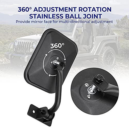 QMPARTS Upgraded Mirrors Doors Off Compatible with Wrangler TJ JK JKU, No Vibrate & Wobble Side View Mirrors, Easy-Install Quick Release Mirror Relocation Kit Compatible with Wrangler 1997-2018 - Image 5