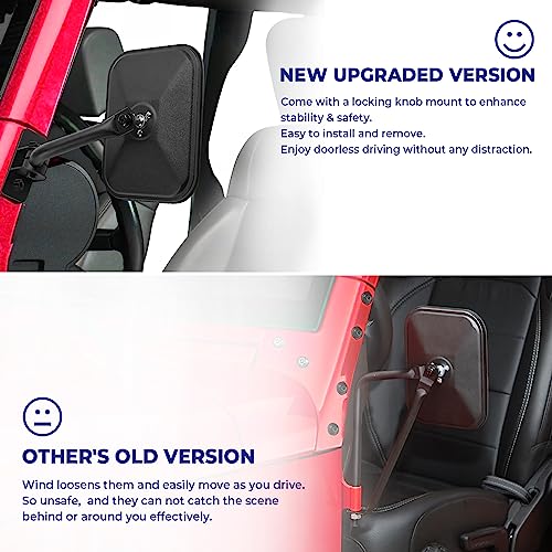 QMPARTS Upgraded Mirrors Doors Off Compatible with Wrangler TJ JK JKU, No Vibrate & Wobble Side View Mirrors, Easy-Install Quick Release Mirror Relocation Kit Compatible with Wrangler 1997-2018 - Image 2