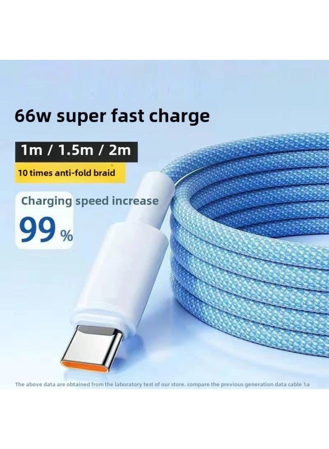 Android Data Cable Fast Charge Applicable To Huawei Charging Line OPPO Xiaomi Vivo Charger Typec Flash Charge Lengthen-Color:Blue Typec Model 【brand Selection】 - 1m 【special Price 2 Pack】  - Image 1