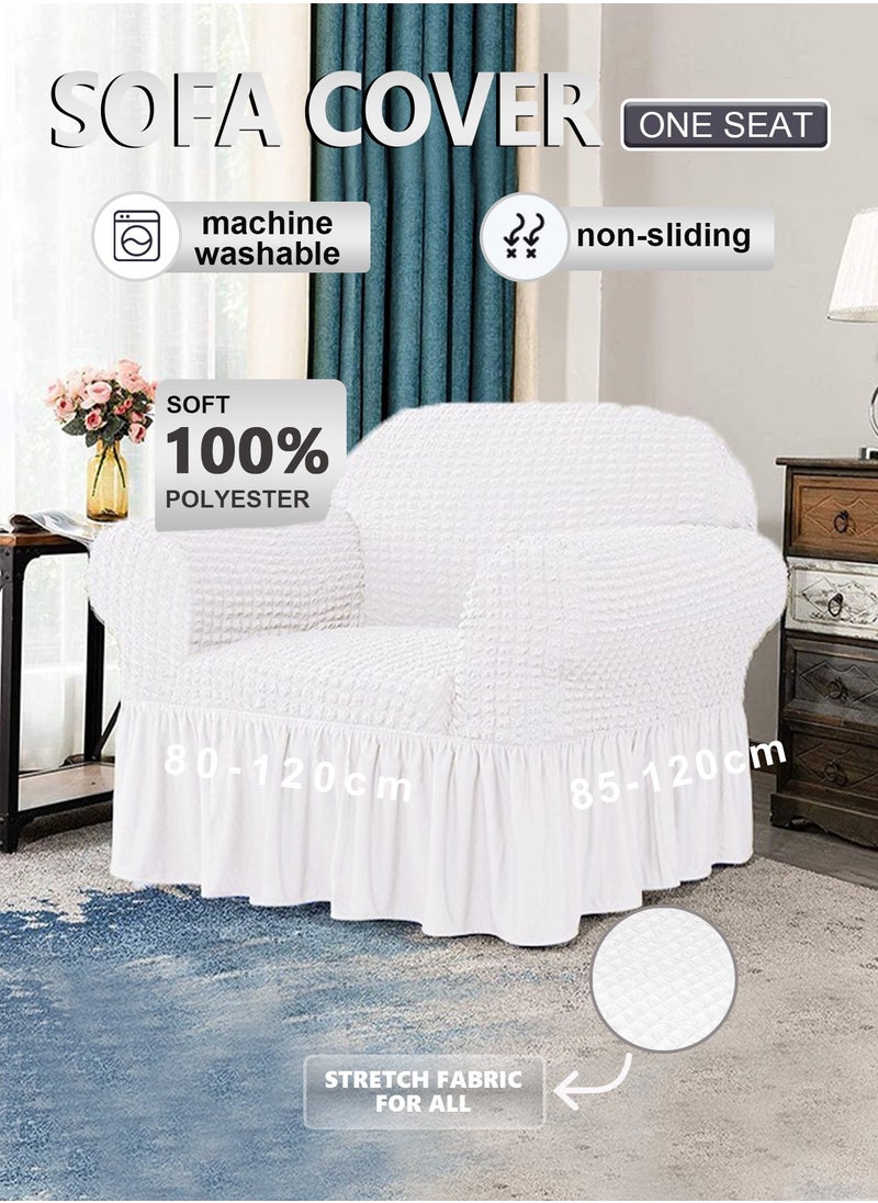 Arabest Elastic Sofa Cover with Skirt,Stretch Sofa Slipcover Furniture Protector Washable Soft Couch Cover for Living Room Elastic Fabric Sofa Cover with Skirt, For Living Room Bed Room For one seater sofa(white)  - Image 1
