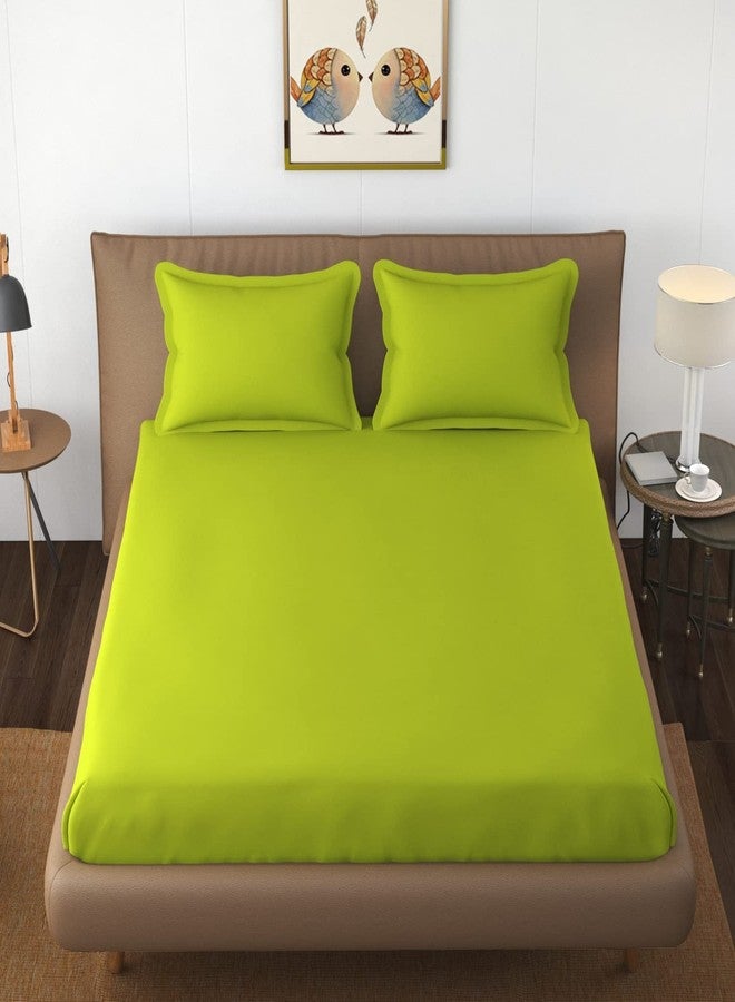 Belvostum 186 TC Cotton 3D Plain Bedsheet for Double Bed with 2 Pillows Covers 90x100, Inches (Green) - Image 1
