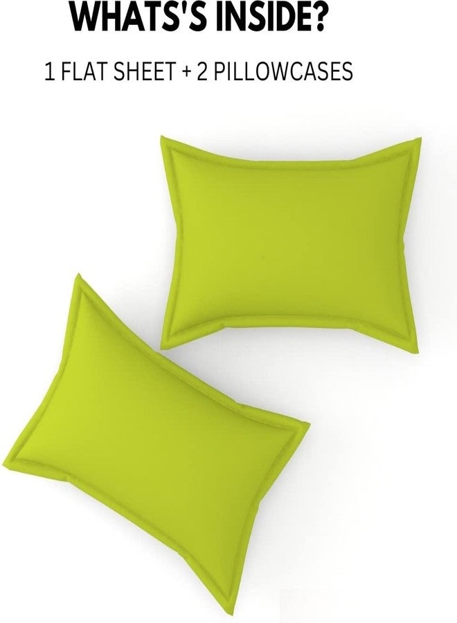 Belvostum 186 TC Cotton 3D Plain Bedsheet for Double Bed with 2 Pillows Covers 90x100, Inches (Green) - Image 2