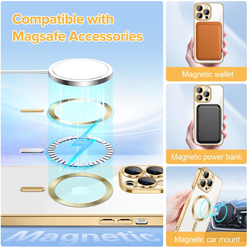 Hython Magnetic Clear for iPhone 12 Pro Case with Camera Lens Protector [Compatible with MagSafe] Luxury Plating Edge Slim Soft TPU Cover Protective Phone Case for iPhone 12 Pro 6.1", Gold - Image 3