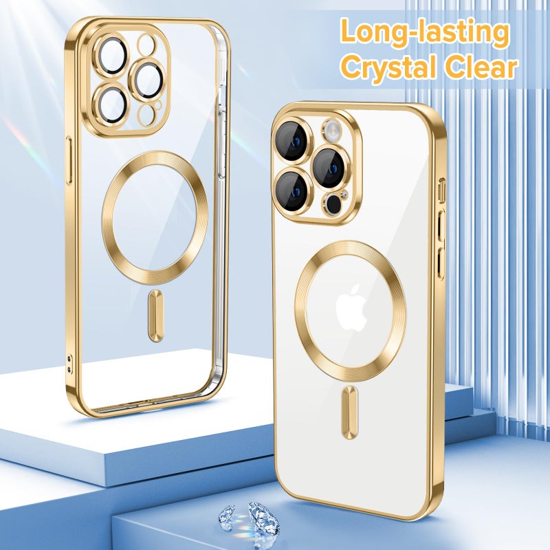 Hython Magnetic Clear for iPhone 12 Pro Case with Camera Lens Protector [Compatible with MagSafe] Luxury Plating Edge Slim Soft TPU Cover Protective Phone Case for iPhone 12 Pro 6.1", Gold - Image 2