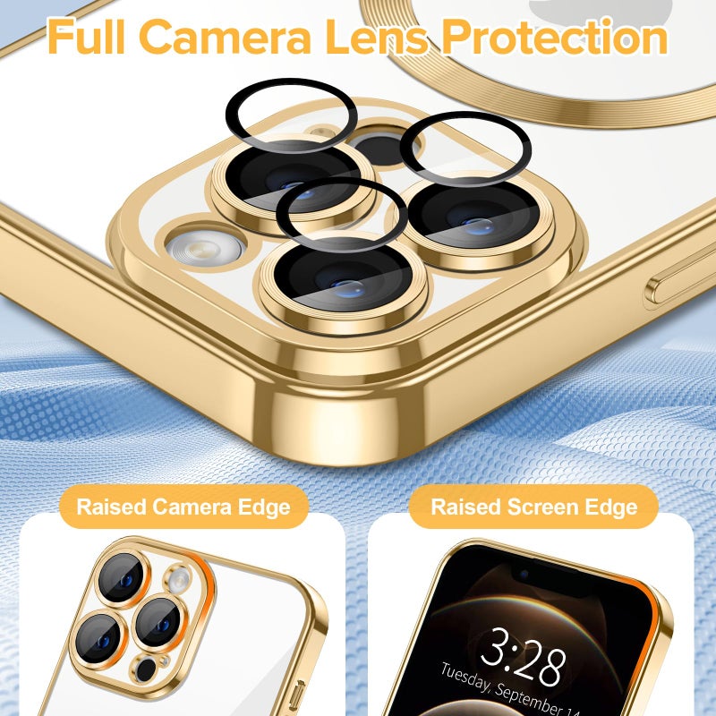 Hython Magnetic Clear for iPhone 12 Pro Case with Camera Lens Protector [Compatible with MagSafe] Luxury Plating Edge Slim Soft TPU Cover Protective Phone Case for iPhone 12 Pro 6.1", Gold - Image 4