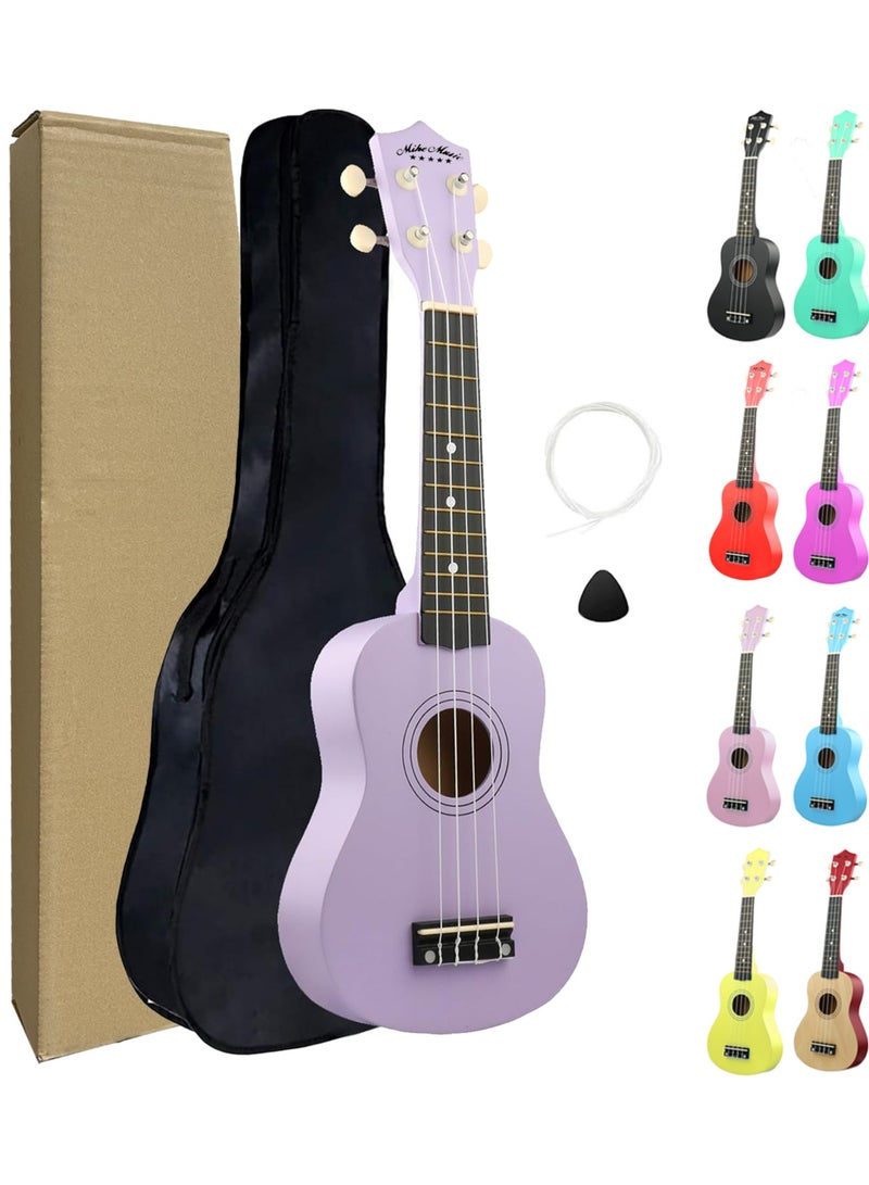 مايك ميوزيك غيتار سوبرانو أوكوليلي للأطفال البالغين 21 بوصة للمبتدئين أوكاليلي أوكي أوكي هاواي غيتار صغير للأطفال المبتدئين طلاب الغيتار الصغير مع حقيبة جيج، 1 وتر احتياطي وملتقط - أرجواني - Image 1
