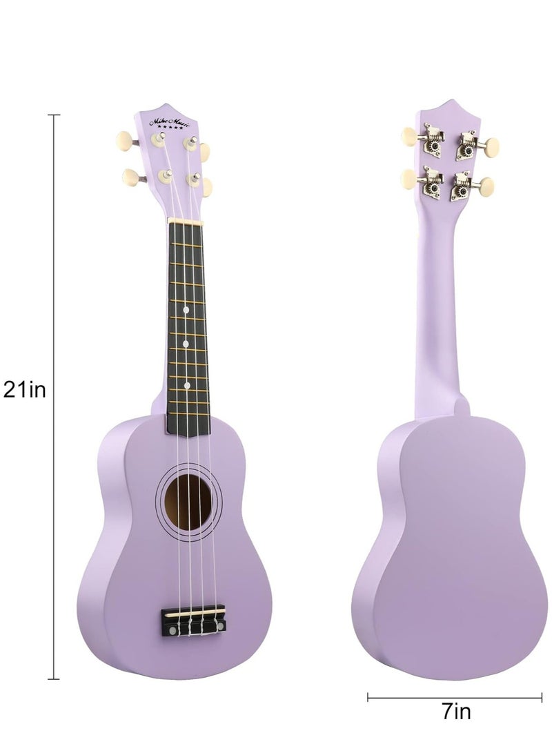 مايك ميوزيك غيتار سوبرانو أوكوليلي للأطفال البالغين 21 بوصة للمبتدئين أوكاليلي أوكي أوكي هاواي غيتار صغير للأطفال المبتدئين طلاب الغيتار الصغير مع حقيبة جيج، 1 وتر احتياطي وملتقط - أرجواني - Image 2