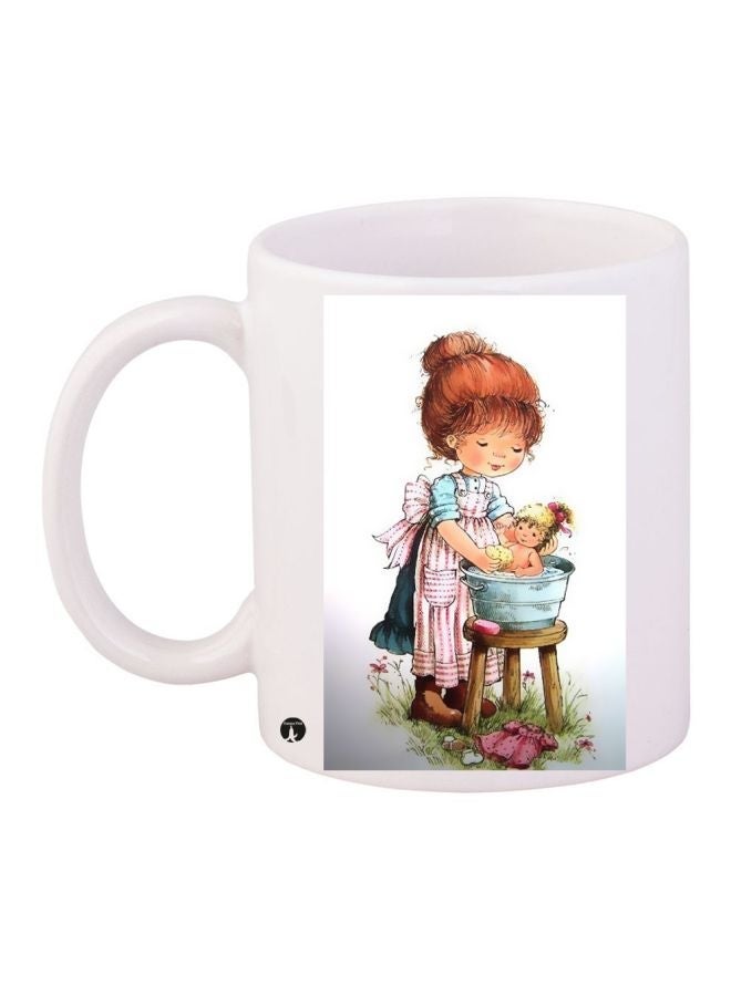 RYN Cartoon Printed Coffee Mug White/Blue/Brown 11ounce