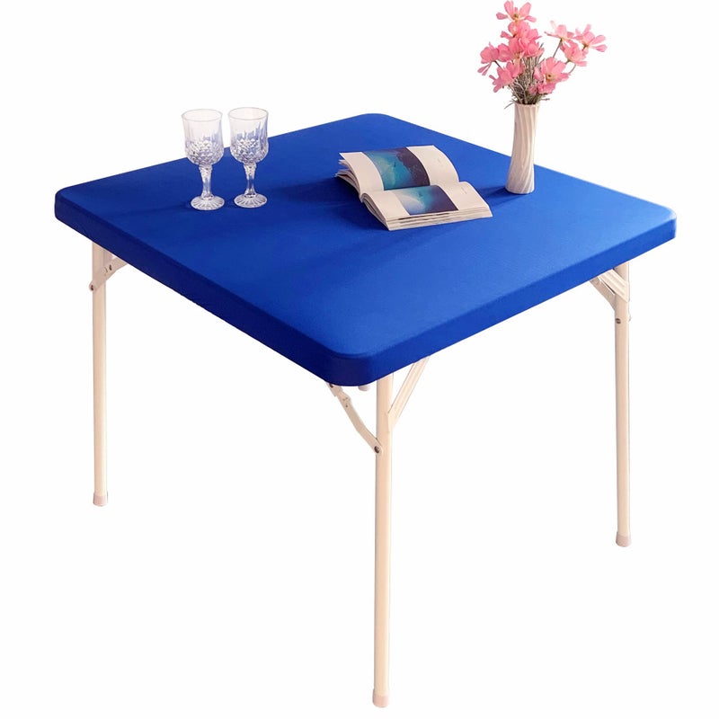 Monibana Monibana Cocktail Fitted Spandex Stretch Square Table Covers Caps Elastic Square Tablecloth Blue Table Topper 34x34 Inch