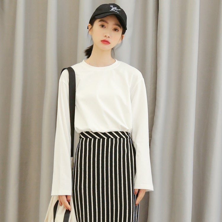 Xinyu K-Style Multi-Color Preppy Style Loose T-Shirt For Women Spring & Fall New Long-Sleeved Inner Round Neck T-Shirt For Women - Image 1