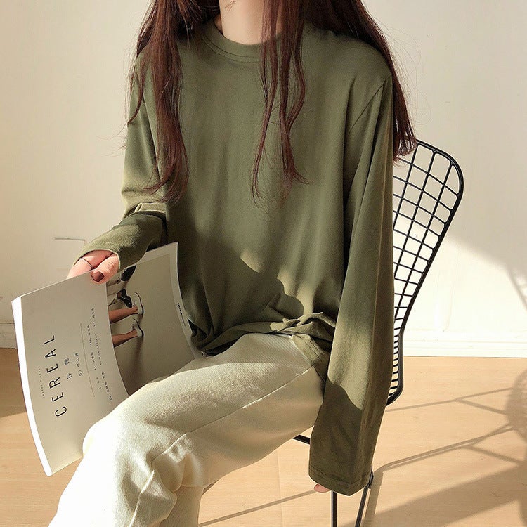 Xinyu K-Style Multi-Color Preppy Style Loose T-Shirt For Women Spring & Fall New Long-Sleeved Inner Round Neck T-Shirt For Women - Image 3