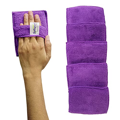 SOFTSPUN Microfiber Reusable Square Polishing Pad, 6 Pieces Set, (Purple) Multipurpose. Ultra-Soft Applicator Pads with Finger Band Perfect Cleaning for Car, Bike, Window, and More. - Image 2