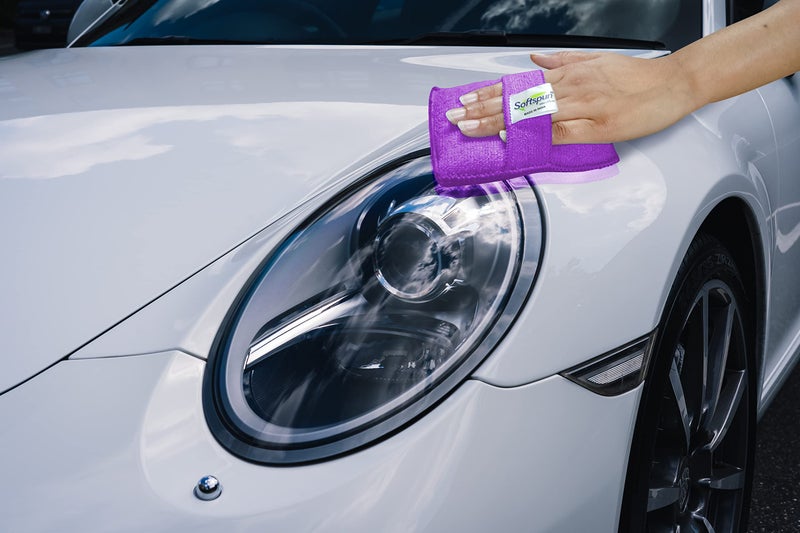 SOFTSPUN Microfiber Reusable Square Polishing Pad, 6 Pieces Set, (Purple) Multipurpose. Ultra-Soft Applicator Pads with Finger Band Perfect Cleaning for Car, Bike, Window, and More. - Image 4
