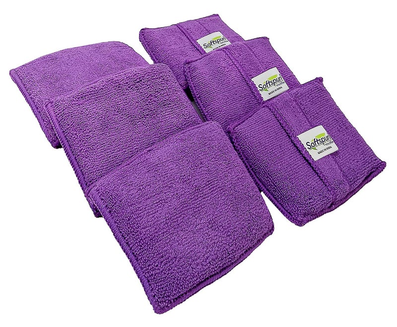 SOFTSPUN Microfiber Reusable Square Polishing Pad, 6 Pieces Set, (Purple) Multipurpose. Ultra-Soft Applicator Pads with Finger Band Perfect Cleaning for Car, Bike, Window, and More. - Image 1