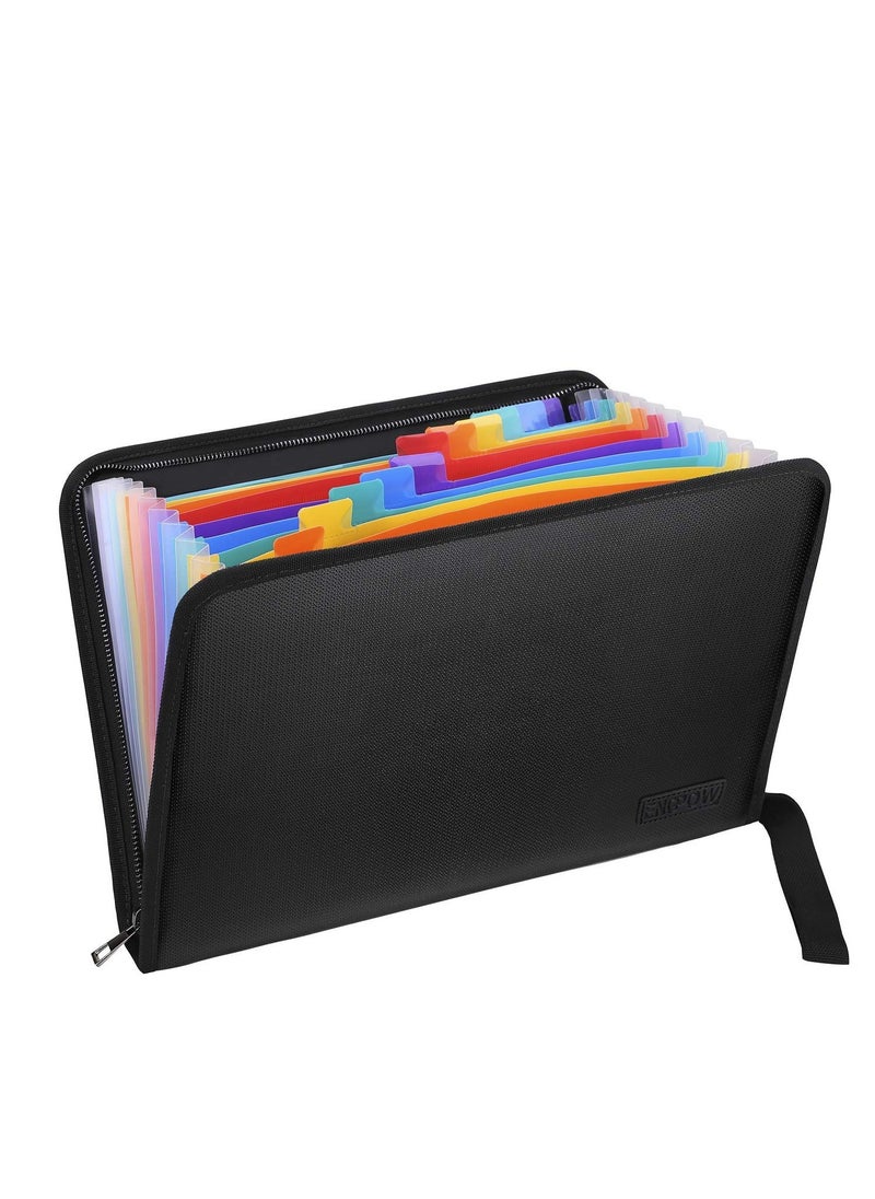 Excefore - 13 Pocket Expanding File Folder Document Organizer A4 Size Accordian File Folder Organizer Accordion Folder with Color Labels Zipper Closure Non-Itchy Silicone Coated Portable Filing Pouch - Image 1