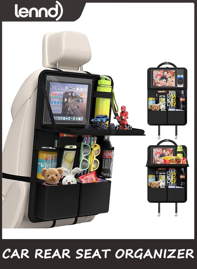 لينند منظم مقعد السيارة الخلفي مع حامل للأجهزة اللوحية، 11 جيب تخزين مع صينية طعام قابلة للطي، وسائد حماية للأطفال، منظم ملحقات السفر (أسود، عبوة واحدة) - Image 1