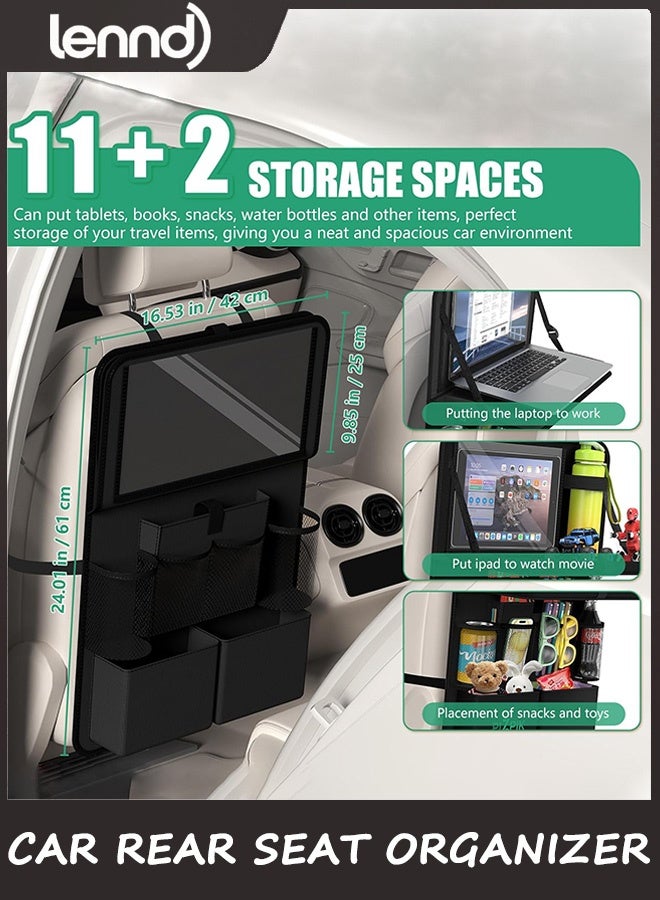 لينند منظم مقعد السيارة الخلفي مع حامل للأجهزة اللوحية، 11 جيب تخزين مع صينية طعام قابلة للطي، وسائد حماية للأطفال، منظم ملحقات السفر (أسود، عبوة واحدة) - Image 2