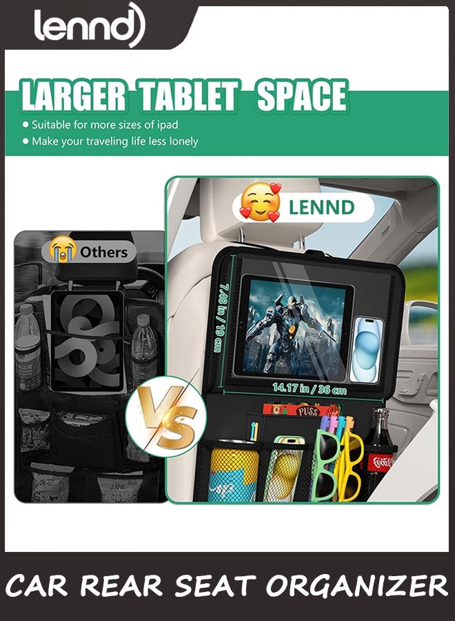 لينند منظم مقعد السيارة الخلفي مع حامل للأجهزة اللوحية، 11 جيب تخزين مع صينية طعام قابلة للطي، وسائد حماية للأطفال، منظم ملحقات السفر (أسود، عبوة واحدة) - Image 4