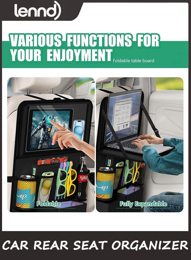 لينند منظم مقعد السيارة الخلفي مع حامل للأجهزة اللوحية، 11 جيب تخزين مع صينية طعام قابلة للطي، وسائد حماية للأطفال، منظم ملحقات السفر (أسود، عبوة واحدة) - Image 3