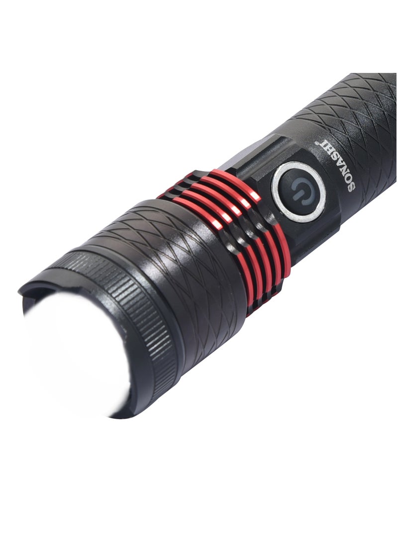 SONASHI - Rechargeable LED Torch with Zoom Function  5000mAh Battery with Long Range Coverage of 15 KM  Hyper Bright LED with 2 Hours of Continuous Working  LED Flashlights SLT-601 - Image 1