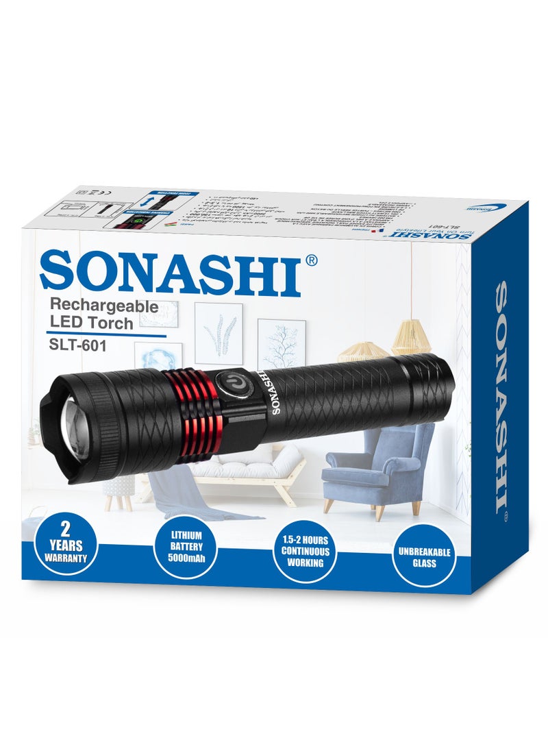 SONASHI - Rechargeable LED Torch with Zoom Function  5000mAh Battery with Long Range Coverage of 15 KM  Hyper Bright LED with 2 Hours of Continuous Working  LED Flashlights SLT-601 - Image 1