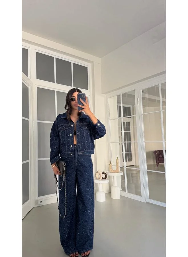Navy Premium Stone Wash Denim Two-Piece Set GAUS-01953.