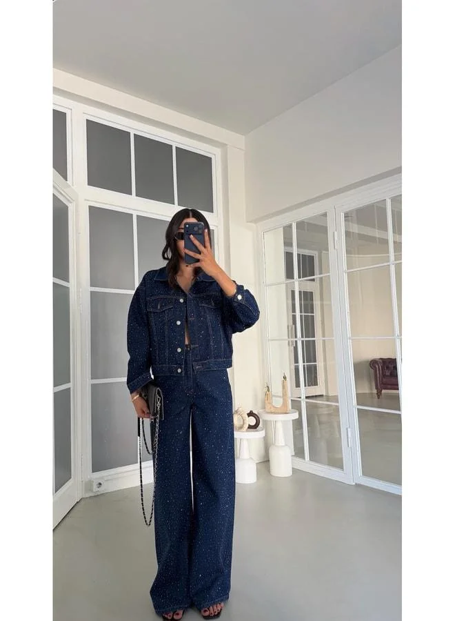 Gaus  Navy Premium Stone Wash Denim Two-Piece Set GAUS-01953. for Women | Best Price UAE