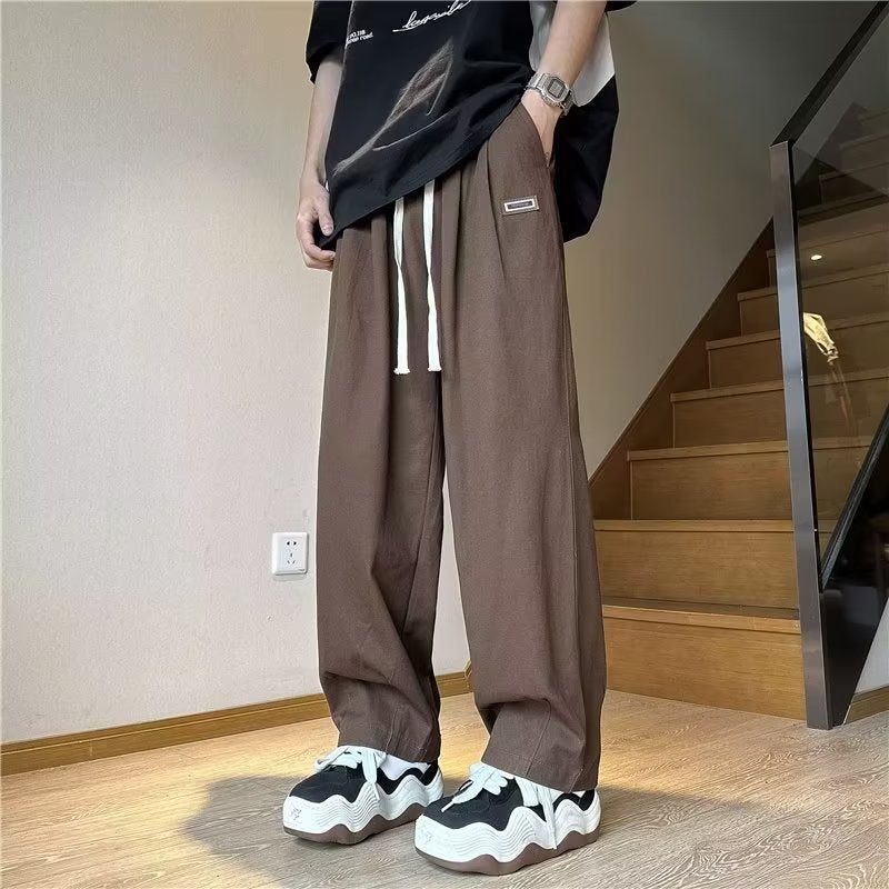 Japanese retro wide-leg overalls mens summer high street fashion brand loose mens straight drape casual long pants fashion Black - Image 5