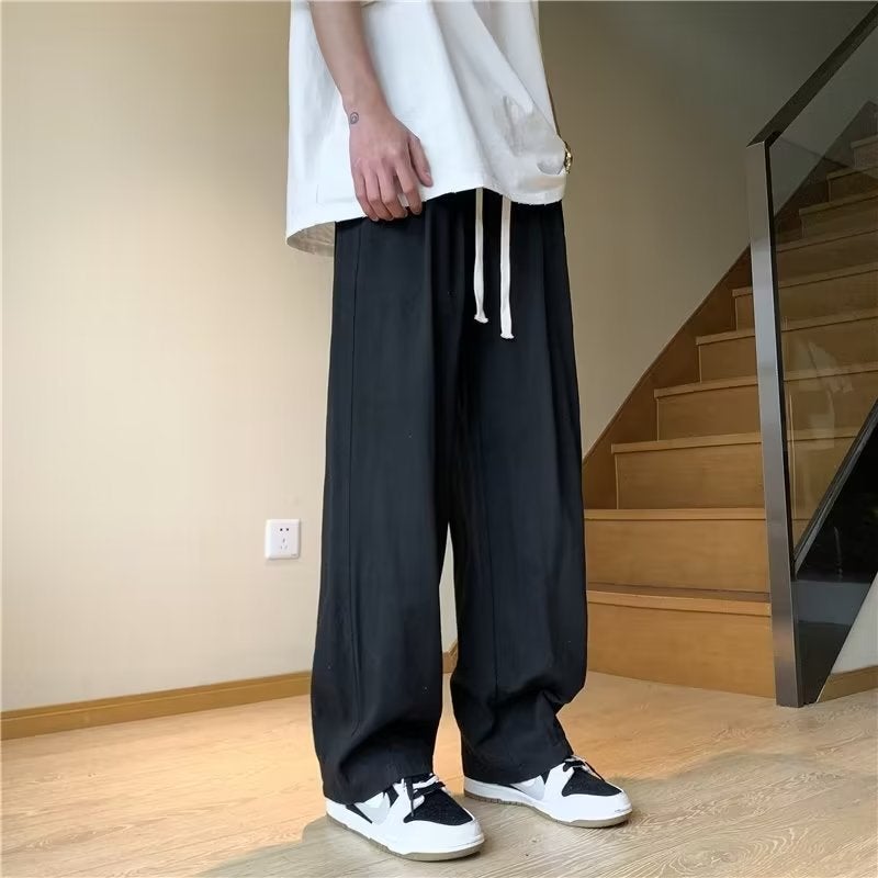 Japanese retro wide-leg overalls mens summer high street fashion brand loose mens straight drape casual long pants fashion Black - Image 3