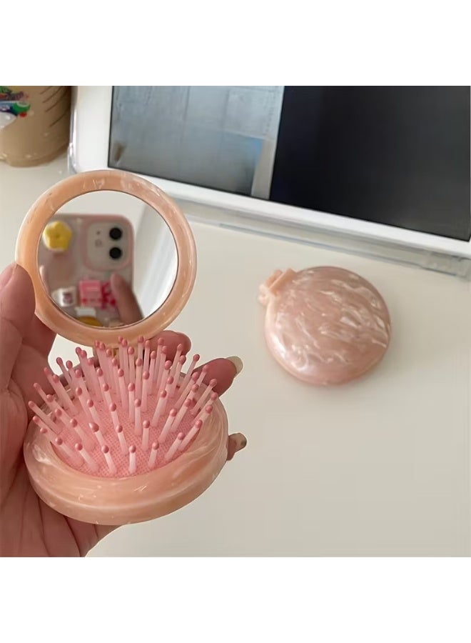 Goolsky [Hairbrush | Travel Comb] Travel Hairbrush with Mirror | Folding Massage Brush, Makeup Comb, Circular Styling Tool - Image 4