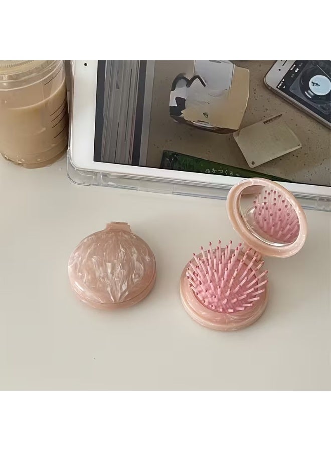 Goolsky [Hairbrush | Travel Comb] Travel Hairbrush with Mirror | Folding Massage Brush, Makeup Comb, Circular Styling Tool - Image 3