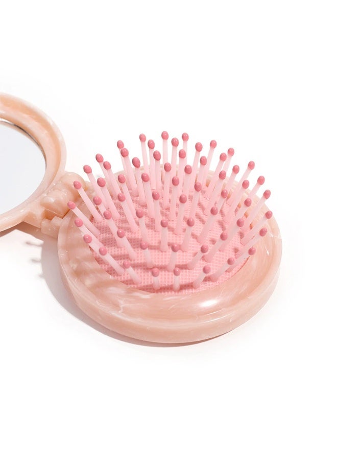 Goolsky [Hairbrush | Travel Comb] Travel Hairbrush with Mirror | Folding Massage Brush, Makeup Comb, Circular Styling Tool - Image 2
