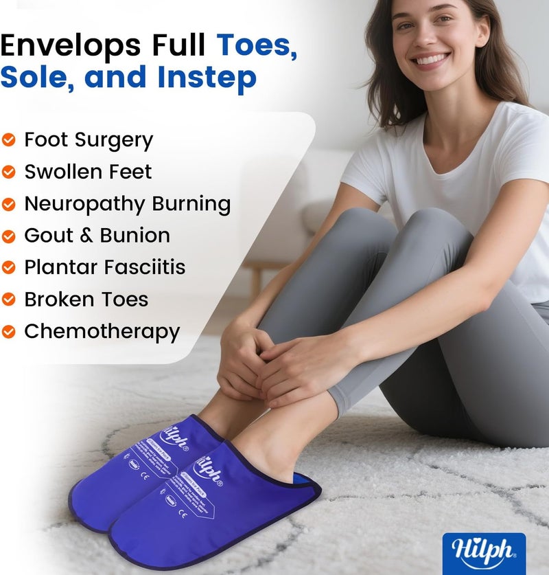 Hilph Foot Ice Pack Slippers for Plantar Fasciitis 2 Pack, Ice Pack for Feet Hot Cold Compression Therapy Gel Cooling Slippers for Foot Neuropathy, Diabetic Foot, Swollen Feet, Gout - Covering Toe - Image 2