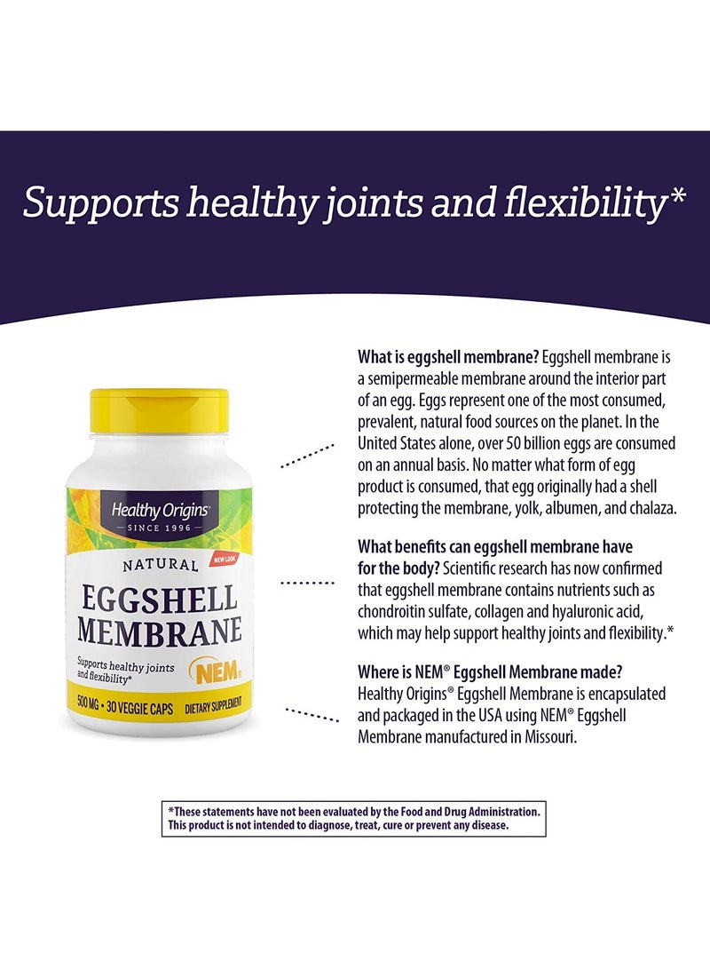 THIRD-PARTY TESTED EGGSHELL MEMBRANE Supports healthy joints and flexibility 500 MG - 30 VEGGIE CAPS	DIETARY SUPPLEMENT