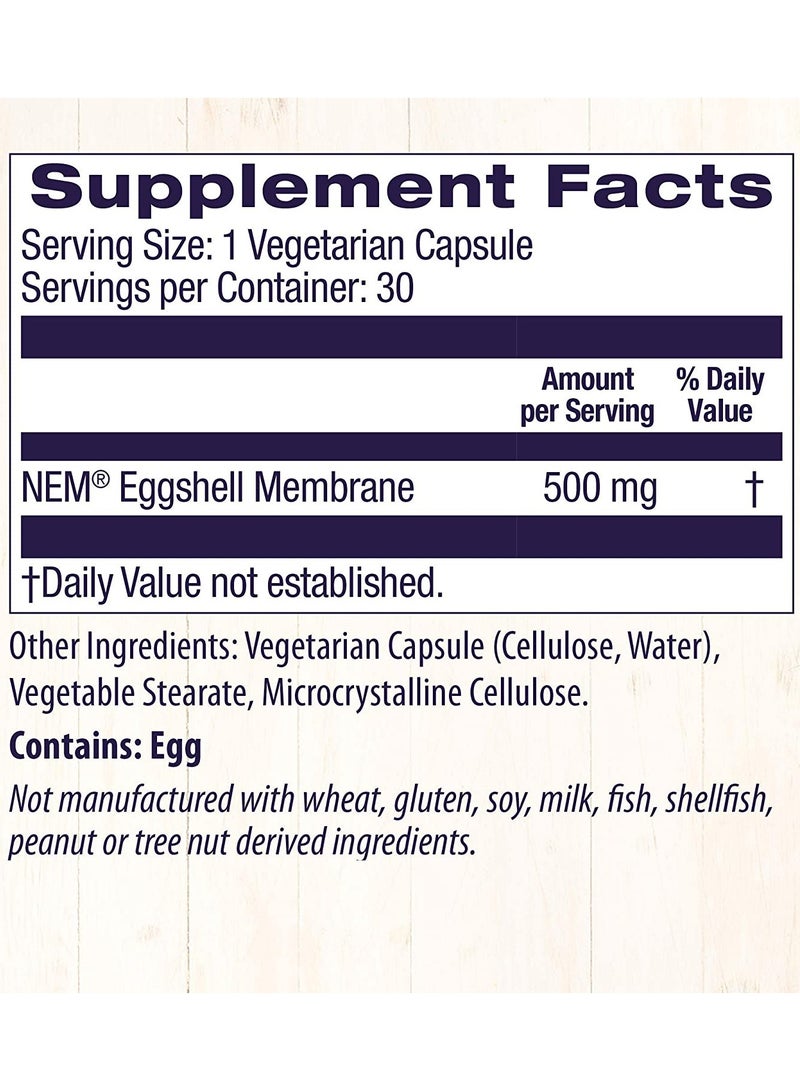 THIRD-PARTY TESTED EGGSHELL MEMBRANE Supports healthy joints and flexibility 500 MG - 30 VEGGIE CAPS	DIETARY SUPPLEMENT