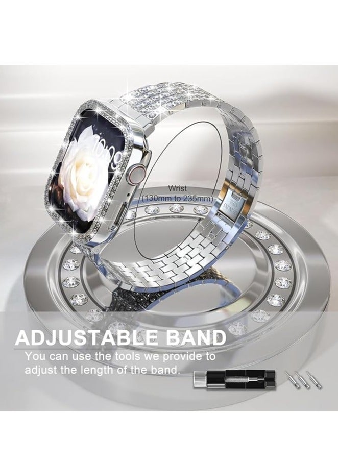 Band Compatible for Apple Watch 38mm Series 3/2/1, Diamond Rhinestone Case, Women Bling Band Stainless Steel Metal Bracelet, Clasp Replacement Bands for iWatch, Silver, 38mm - Image 2
