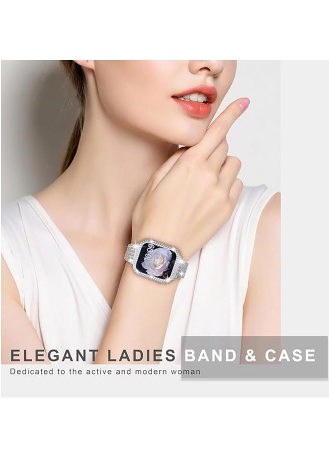 Band Compatible for Apple Watch 38mm Series 3/2/1, Diamond Rhinestone Case, Women Bling Band Stainless Steel Metal Bracelet, Clasp Replacement Bands for iWatch, Silver, 38mm - Image 3