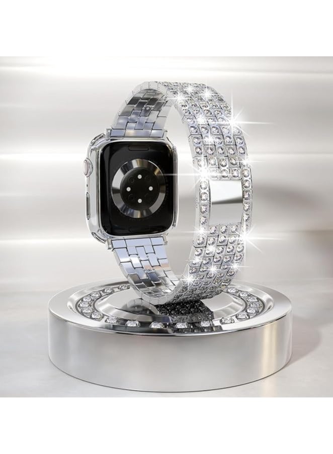 Band Compatible for Apple Watch 38mm Series 3/2/1, Diamond Rhinestone Case, Women Bling Band Stainless Steel Metal Bracelet, Clasp Replacement Bands for iWatch, Silver, 38mm - Image 5
