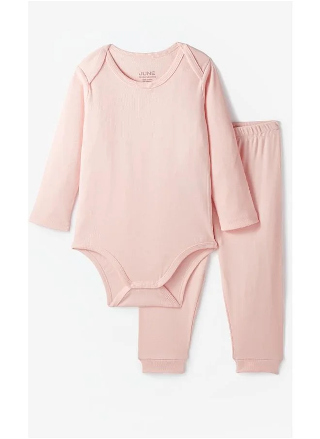 جون June Baby Camisole Long Sleeve Bodysuit and Bottom 2-Pack Set Pink