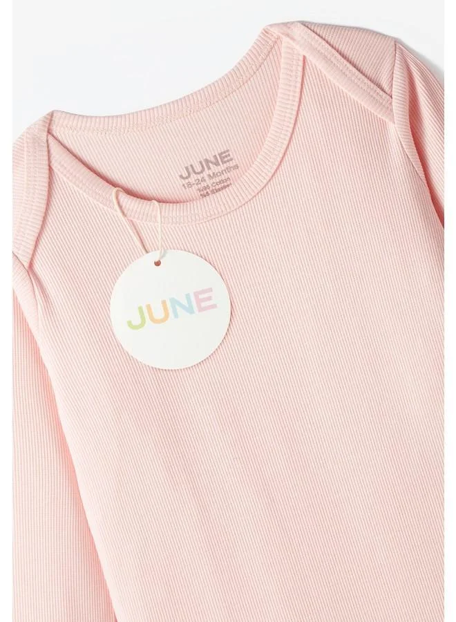 JUNE June Baby Camisole Long Sleeve Bodysuit and Bottom 2-Pack Set Pink