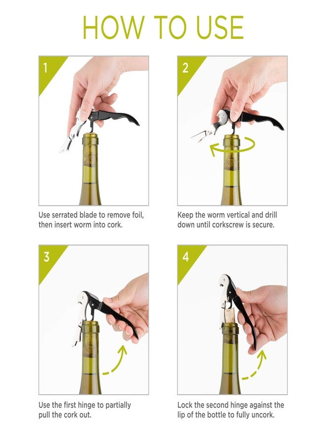 ترو فتاحة زجاجات نبيذ TrueTap مزدوجة المفصلات، مصنوعة من الفولاذ المقاوم للصدأ مع قاطع رقائق مدمج، أدوات بار منزلية، إكسسوارات عربة بار، هدايا زفاف، طقم من قطعة واحدة، أسود - Image 4