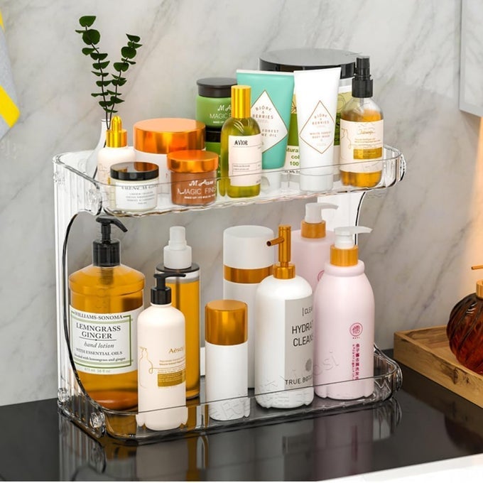 BATHROOM ORGANIZER COUNTERTOP2TIER STANDING COUNTER SHELFLARGE COSMETICS SKINCARE ORGANIZERS FOR DRESSERMULTIPURPOSE COUNTERTOP BEAUTY PERFUME TRAY AND VANITY STORAGE ORGANIZATION
