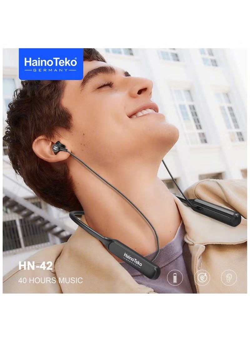 هينو تيكو سماعات رأس بلوتوث HN-42 حول الرقبة، سماعات رأس لاسلكية بتقنية البلوتوث 5.4 مع وقت تشغيل إضافي طويل 40 ساعة وموسيقى باس ستيريو داخل الأذن مع ميكروفون وسماعات أذن فائقة الوضوح حول الرقبة وسماعات رأس لاسلكية للرياضة والأعمال والاستخدام الشخصي ومسافة العمل 10-20 مترًا وأطراف أذن من السيليكون - Image 3