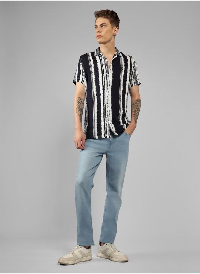 Dennis Lingo Relaxed Fit Navy Popcorn Shirt Cuban Collar  - Image 2