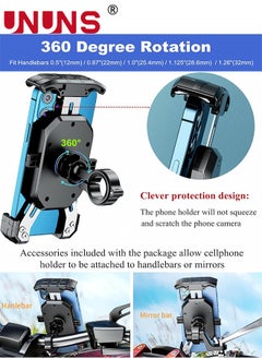 UNUNS Motorcycle Phone Mount,Bike Phone Mount,Aluminum Alloy Mounting Base Handlebar Cell Phone Holder For Bicycle Motorcycle E-Bike ATV Scooter Fit 4''-7'' Phones,One Hand Operation,Universal Phone Stand  - Image 3