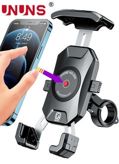 UNUNS Motorcycle Phone Mount,Bike Phone Mount,Aluminum Alloy Mounting Base Handlebar Cell Phone Holder For Bicycle Motorcycle E-Bike ATV Scooter Fit 4''-7'' Phones,One Hand Operation,Universal Phone Stand  - Image 1