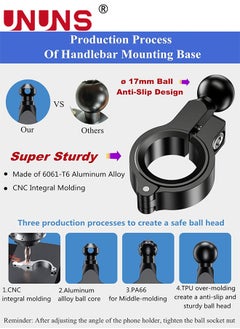 UNUNS Motorcycle Phone Mount,Bike Phone Mount,Aluminum Alloy Mounting Base Handlebar Cell Phone Holder For Bicycle Motorcycle E-Bike ATV Scooter Fit 4''-7'' Phones,One Hand Operation,Universal Phone Stand  - Image 5
