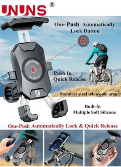 UNUNS Motorcycle Phone Mount,Bike Phone Mount,Aluminum Alloy Mounting Base Handlebar Cell Phone Holder For Bicycle Motorcycle E-Bike ATV Scooter Fit 4''-7'' Phones,One Hand Operation,Universal Phone Stand  - Image 2